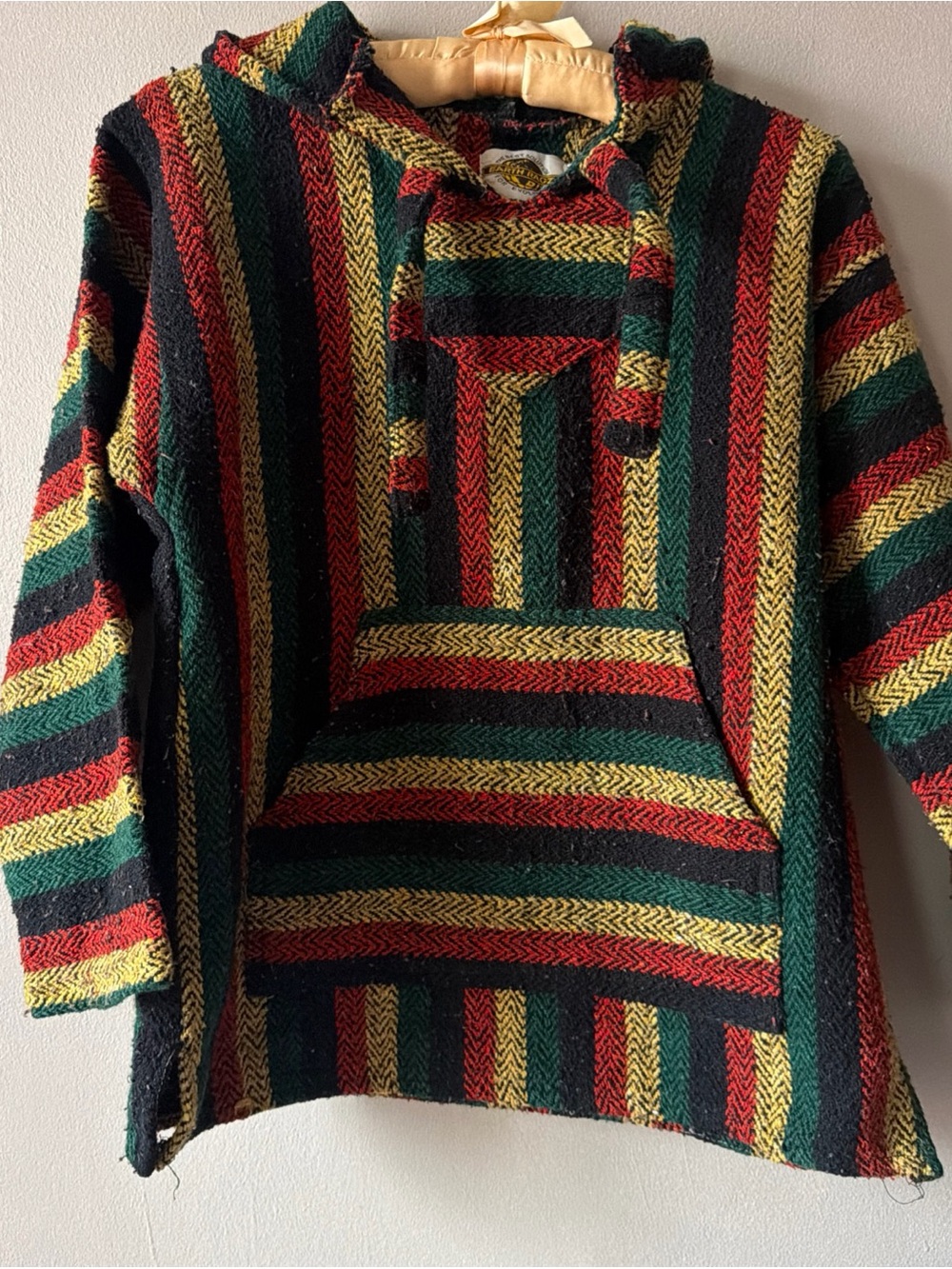 Earth Ragz Striped Hooded Baja Knit Sweater Hoodie - Green/Red/Yellow/Black